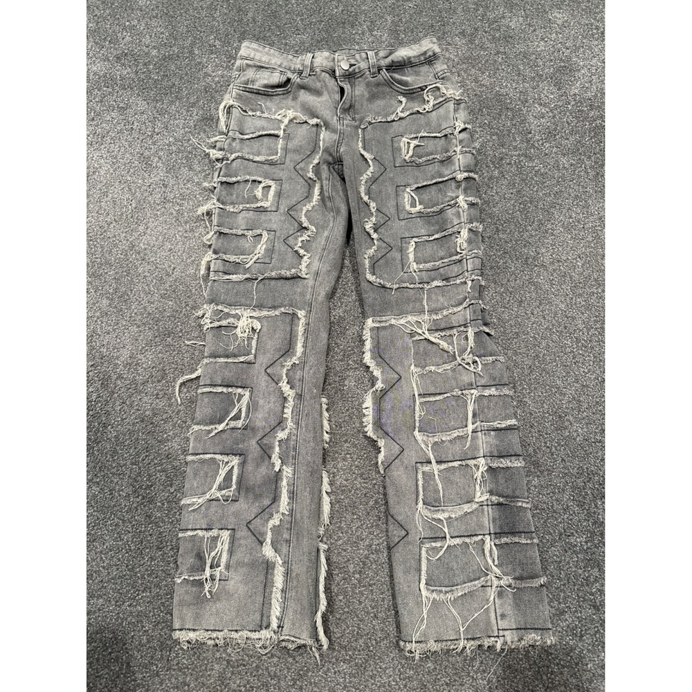 ROMWE Street Life Women Grey Distressed Ripped Raw Hem Slim Fit Jeans‎ Size XS